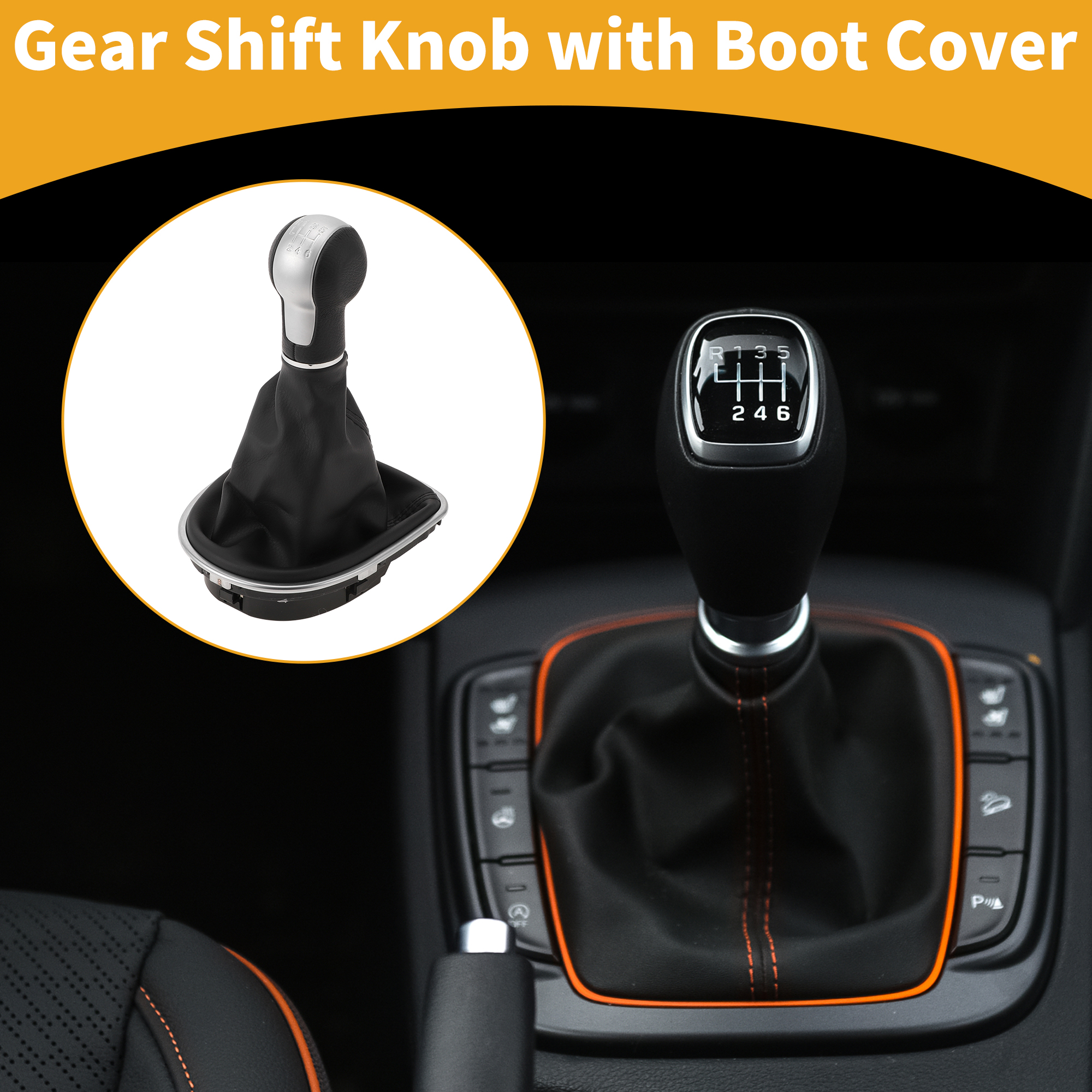 Unique Bargains 6 Speed Manual Gear Shifter Knob W/ Cover No.1P0711113 - Car Shift Lever Knob - for Seat Altea 2004-2020 Plastic Faux Leather Black Silver Tone - 1 Pc