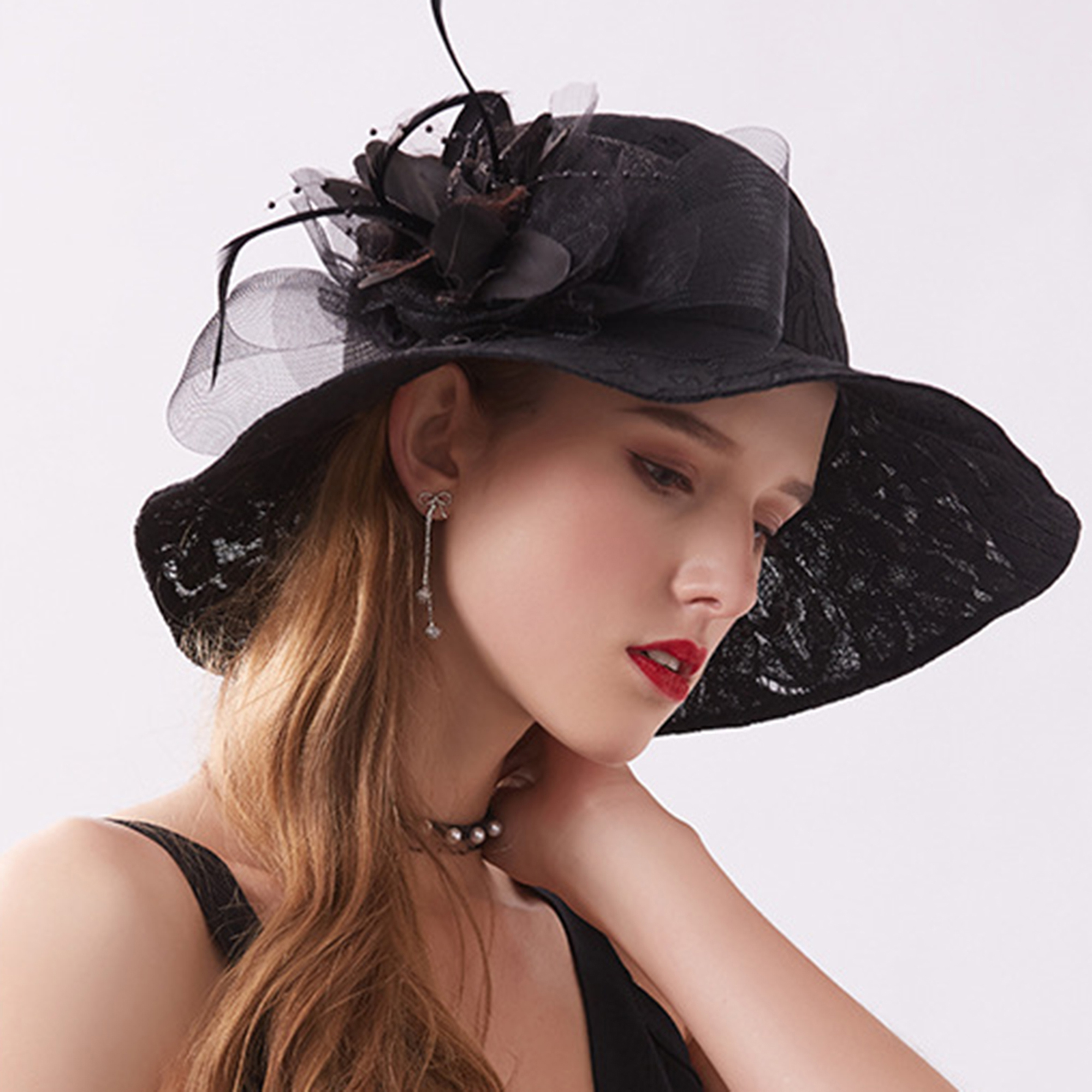 Luethbiezx Women’s Lace Fascinator Hats Flower Tea Party Hats Church ...