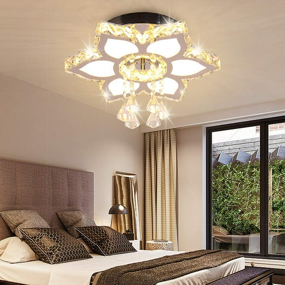 FRIXCHUR Crystal Chandelier Modern LED Flower Crystal Ceiling Light Flush Mount Chandeliers for Bedrooms Living Room Dining Room Hallway Closet (Warm White )