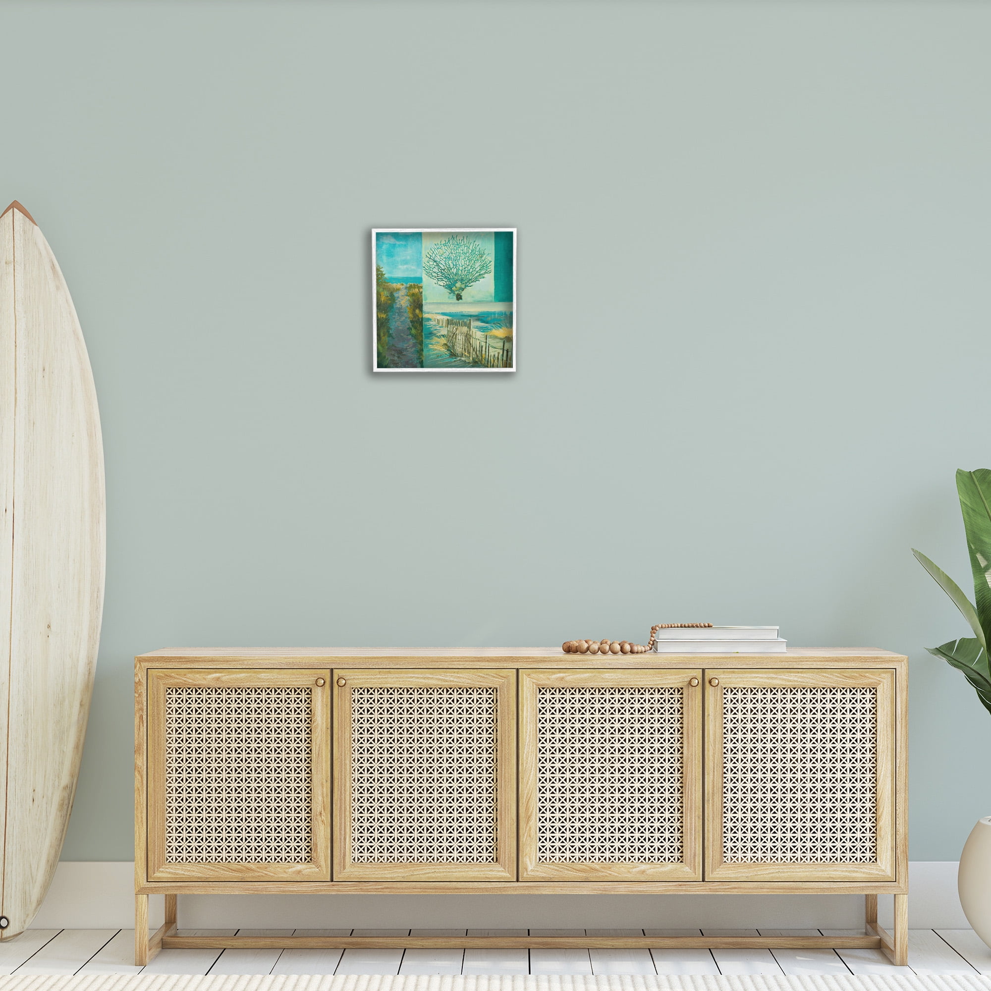 Stupell Industries Modern Beach Coral Collage Landscape Painting White Framed Art Print Wall Art, 17 x 17