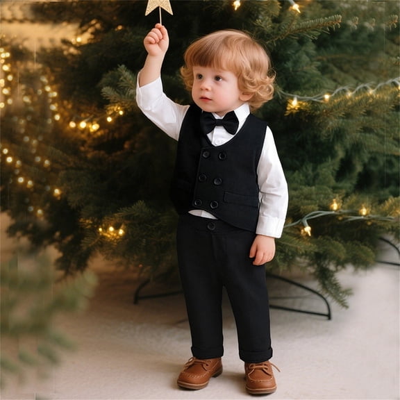 RTKFRFLM Boys Toddler Kids 2-Piece Suit Set Vest Dress Pants Long Sleeve Shirt Elegant Wedding Gentleman Party Attire