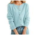 thumbnail image 2 of HOWPAY Womens Cardigan Sweaters Button down Crew Neck Long Sleeve Solid Color Casual Jacket Lightweight Soft Loose Y2K Fall Clothes Green L, 2 of 4