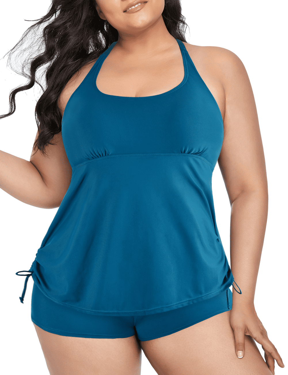 LLUO Plus Size Tankini Swimsuits for Women Two Piece Print Strappy Back Swimsuits Swimdress Bathing Suits with Shorts 