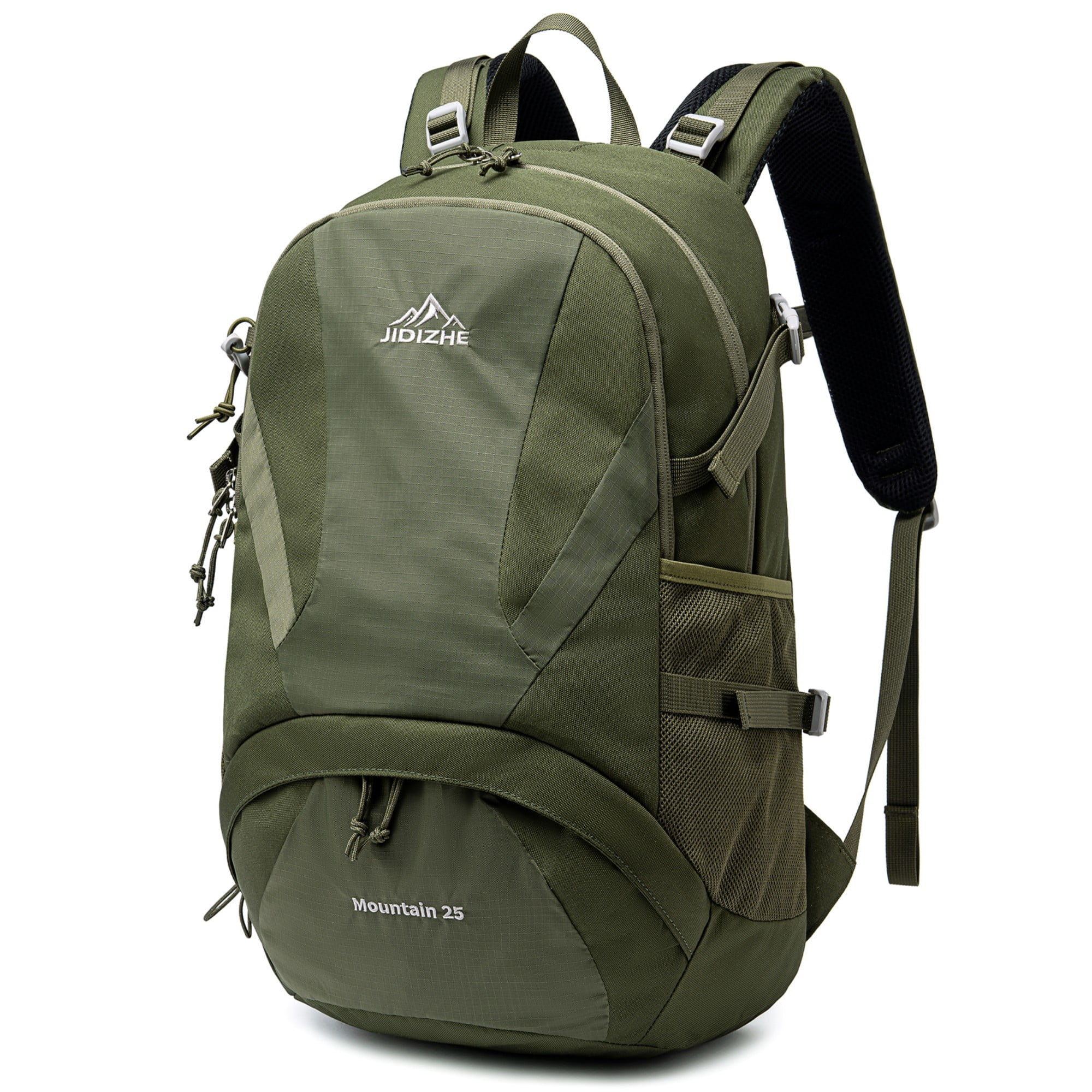 BSHTI 25L Polyester Nylon Hiking Backpack with Rain Cover, Breathable Back, Large Storage for Travel Camping（Green）