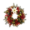 thumbnail image 2 of Wreaths for Front Door, Lighted Christmas Pine Wreath With White Poinsettia & Red Berries, Artificial Seasonal Hanging Ornament For Front Door Wall Porch Holiday Decor, 2 of 4