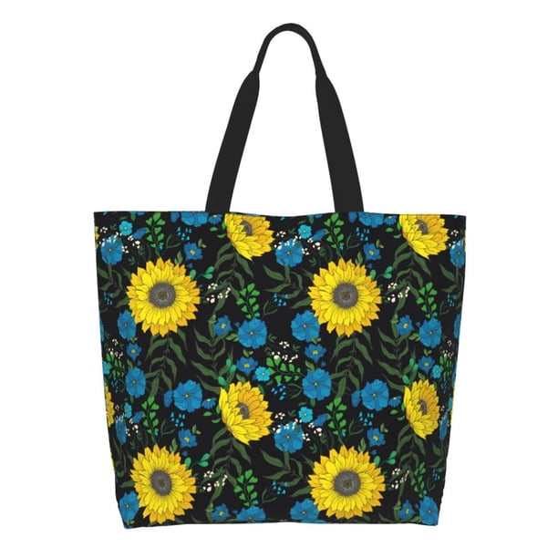 Disketp Sunflowers And Blue Flower Bolsa Tote Estampada para Mujer, Bolso de Hombro y de Mano para Compras y Viajes