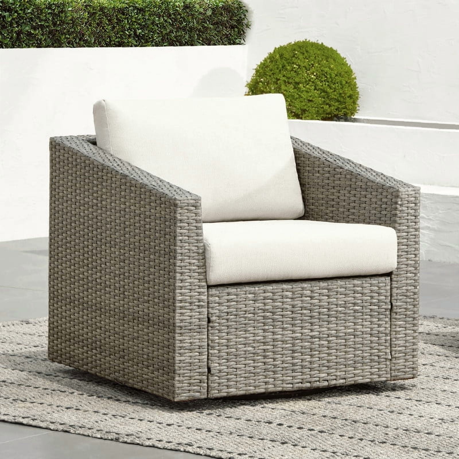 CHITA 2-Piece Outdoor Swivel Gray Wicker Chair with Cushion, Cream