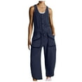 thumbnail image 2 of Athletic Jumpsuit for Women Summer Casual Button Down Tank Top Overalls with Pocket Elastic Waist Racerback Tennis Jumper, Navy, XXL, 2 of 7