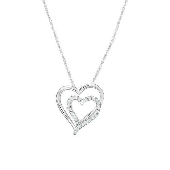 1/2 Carat Moissanite Double Heart Pendant Necklace for Women in 18K White Gold Plated Sterling Silver Lab Created Diamond Necklce (0.50 Cttw, D Color, VVS1 Clarity) Jewelry Gift For Her