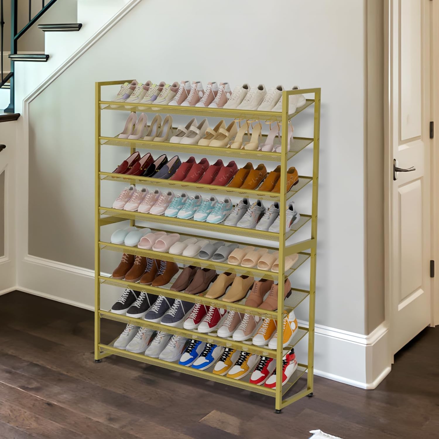 NEYCIL Large Shoe Rack, 8 Tiers Heavy Duty Metal Shoe Storage Rack for Closet Front Door Entrance, Up to 50 Pairs, Gold