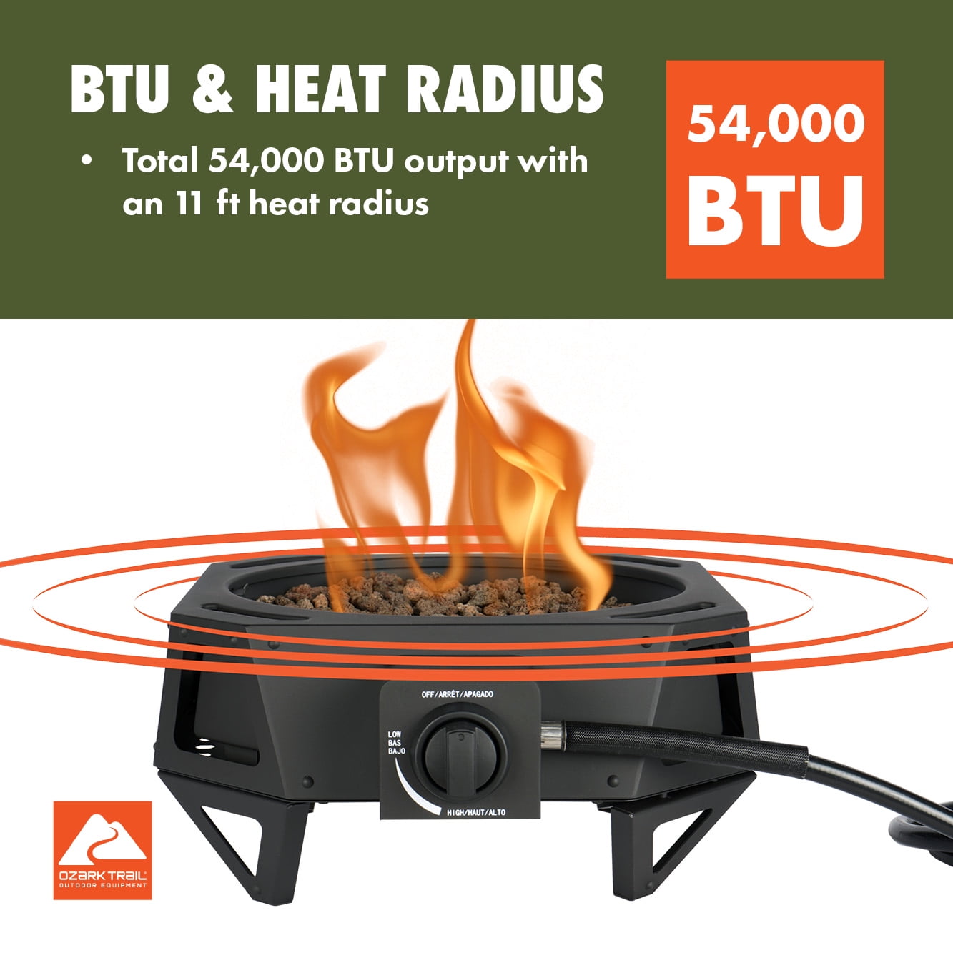 Ozark Trail 15" 54,000 BTU Propane Black Steel Portable Fire Pit with Locking Lid