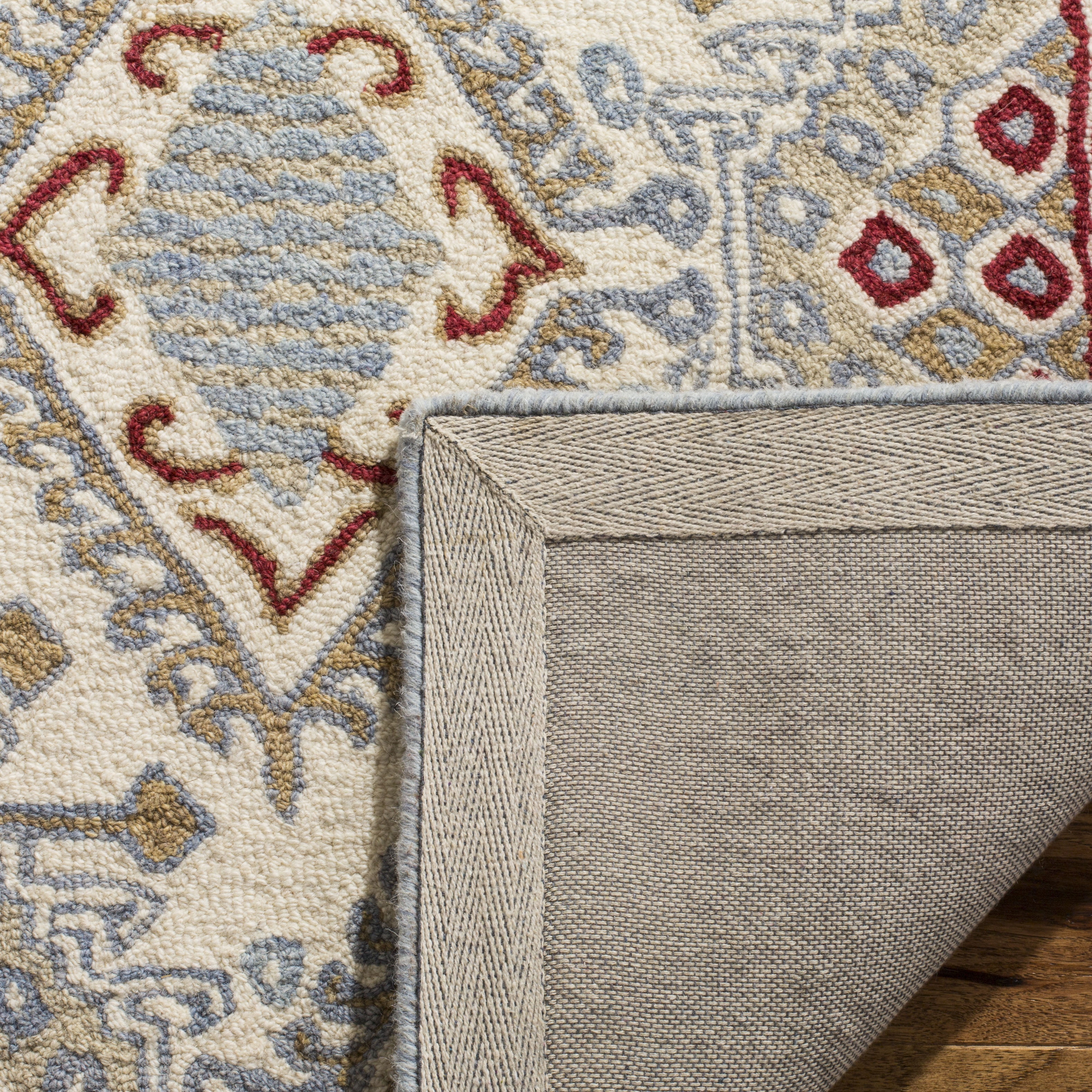 SAFAVIEH Micro-Loop Jolene Geometric Wool Area Rug, Ivory/Red, 4' x 6'
