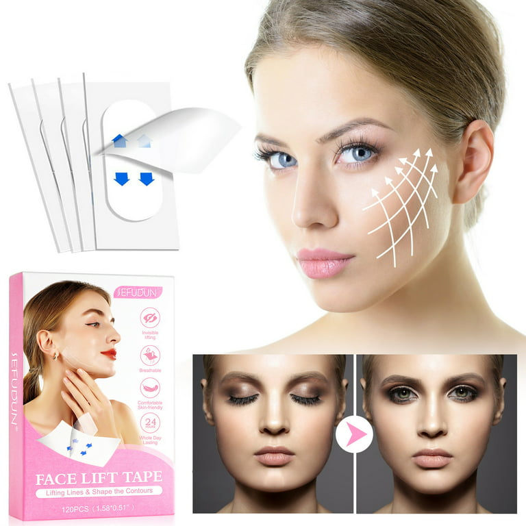 Floleo Clearance Face Lift Tape, Face Tape Lifting Invisible Waterproof,  Makeup Neck Tape Instant Face Eye Lift Facelift Tape For Jowls Double  Chin,1.58''x0.51'',120PCS,Big Size 