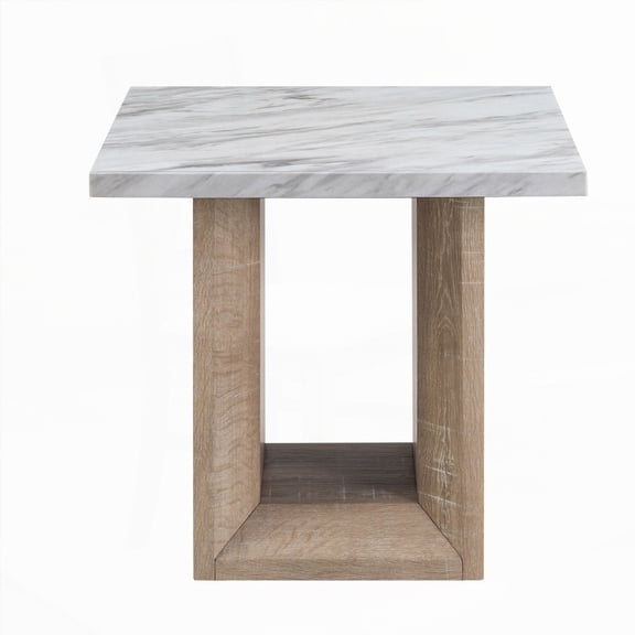 Gregory Marble End Table with Light Brown Wood Finish and a Contemporary Style