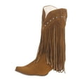 thumbnail image 5 of Wide Calf Cowboy Cowgirl Riding Boots for Women with Long Fringe Boho Studded Suede Pointed Toe Knee High Western Tall Boots Brown Size 6, 5 of 7
