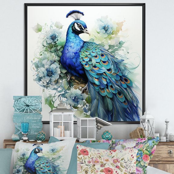 Designart "Every Feather'S Beauty In Peacocks I" Animals Peacock Floater Framed Canvas Art Print