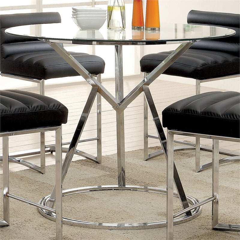 Furniture Of America Vova Round Glass, Glass Top Counter Height Dining Table