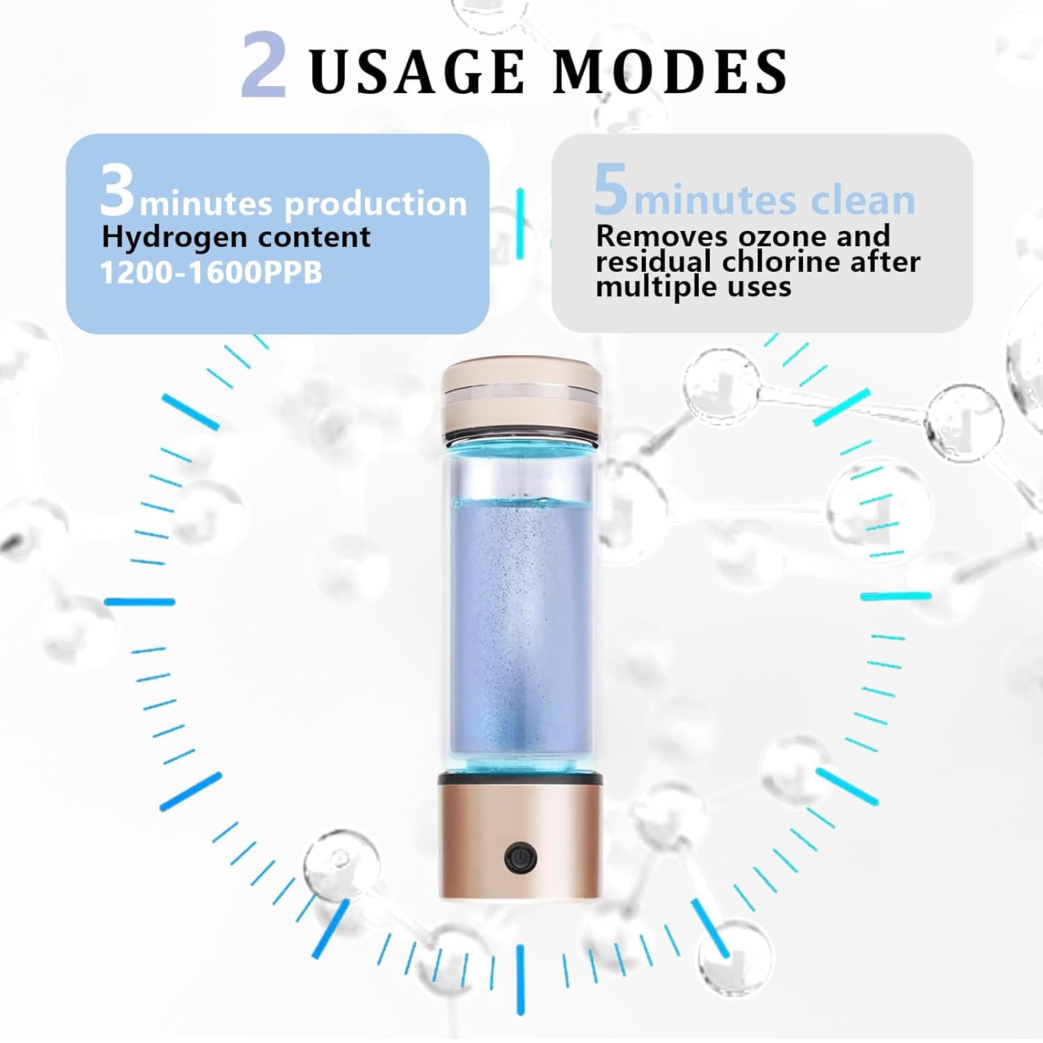 Hydrogen Water Bottle Generator, Portable H2 Water Ionizer Machine Cup with Rechargeable Glass Bottle, Healthy Alkaline Hydrogen Ions Water Maker Pitcher, Gift for Men Women
