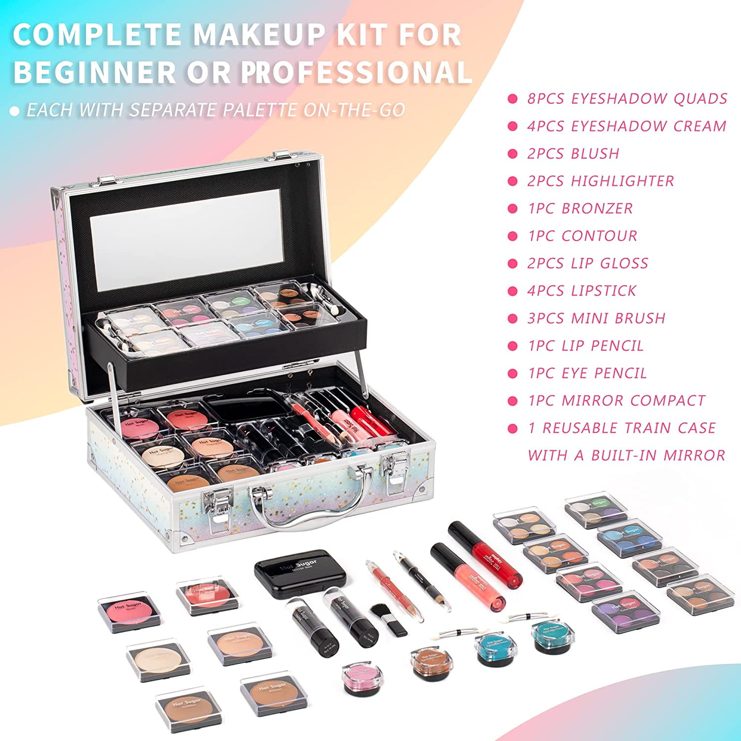 Hot Sugar Ultimate All-in-One Makeup Kit for Teen Girls - Create Stunning Looks with 52 Shades and Accessories (Rainbow)