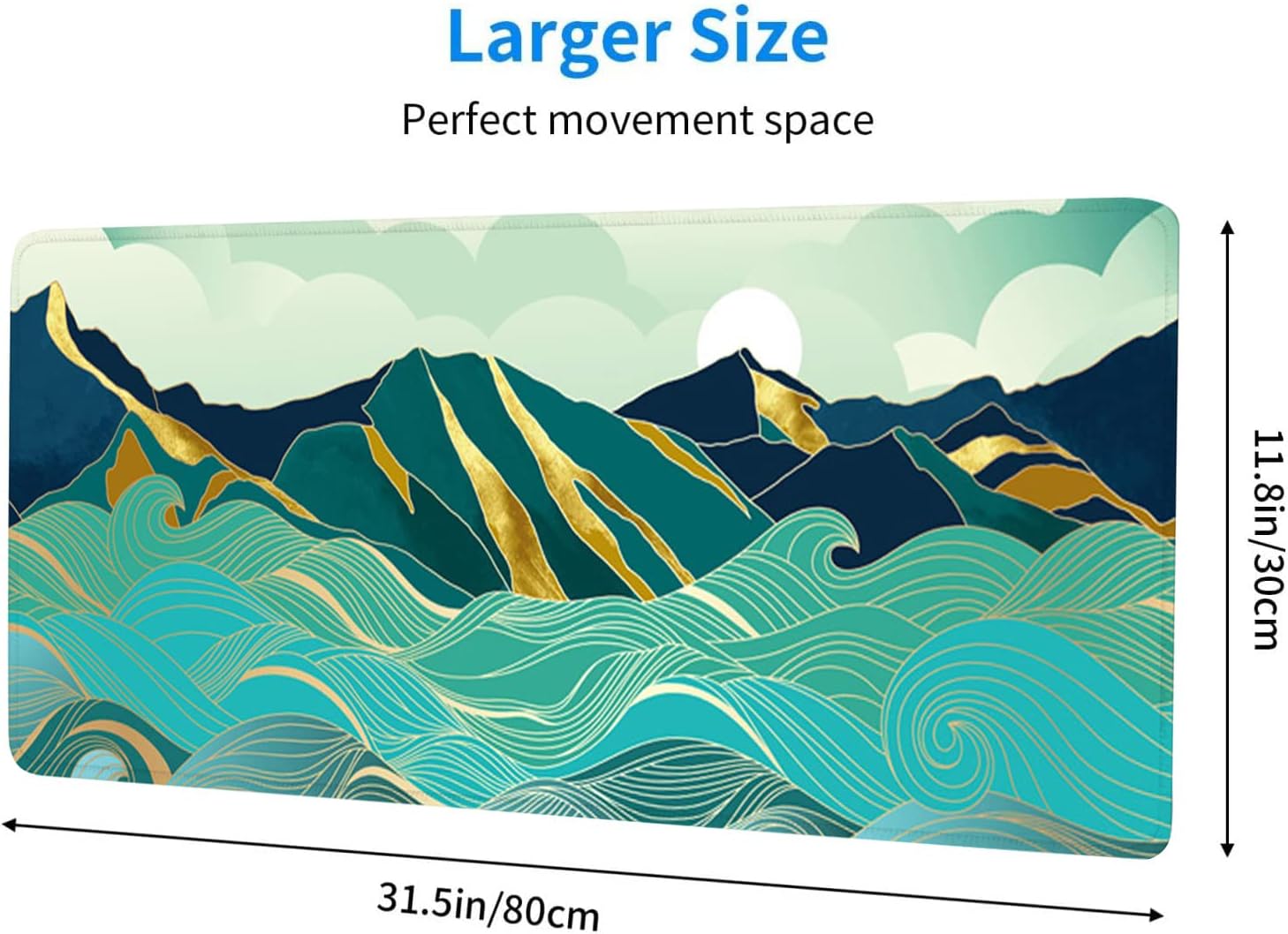 Large Mouse Pad,Gold Mountain with Landscape Line Arts Large XL Desk Mat Extended Waterproof Mouse Mat with Stitched Edges and Non-Slip Base for Office Gaming Home 31.5 X 11.8 Inch