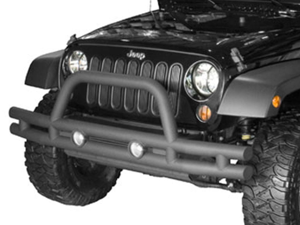 Rugged Ridge by RealTruck Dual Tube Bumper, Front for Jeep CJ/YJ/TJ | Mid-Width w/ Hoop, Steel, Stainless Steel | 11563.01 | Compatible with 1976-1986 Jeep CJ; 1987-2006 Jeep Wrangler YJ/TJ