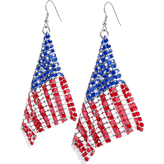 DESIGNICE 4th of July Patriotic Earrings-Red White Blue American Flag Drop Dangle Earring, USA Independence Day Cute Pave Rhinestone Star Jewelry, Fourth of July Outfits Shirts Accessories Decoration