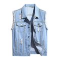 thumbnail image 1 of Mens Casual Ripped Denim Vest Classic Trucker Button Down Sleeveless Jean Waistcoat, 1 of 4