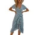 thumbnail image 2 of PENGXIANG Robe Midi Fendue à Lacets Croisés Col en V Profond Imprimé Floral Manches Courtes Vêtements pour Femmes, 2 of 13