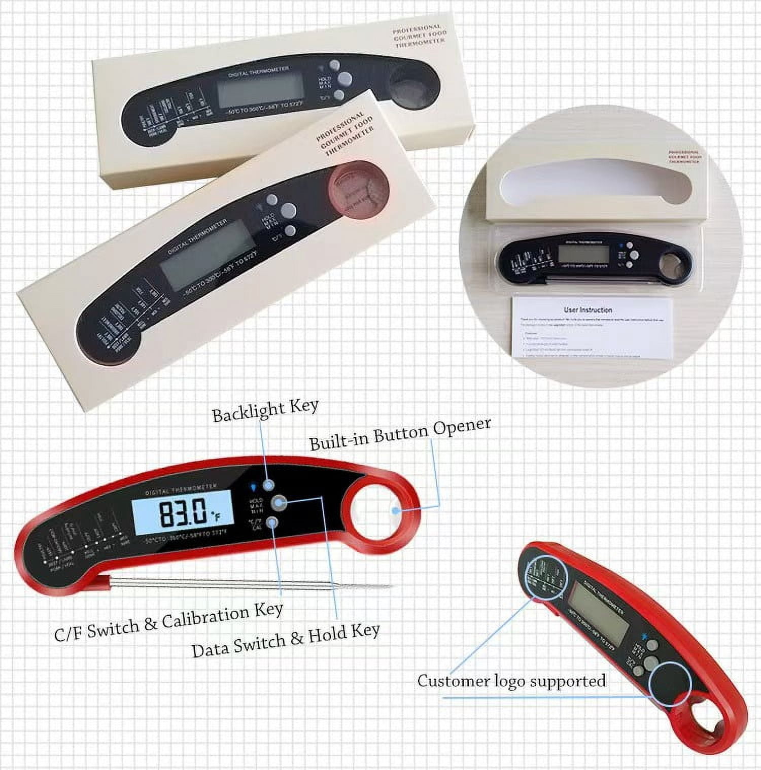 Digital Folding Food High Precision Kitchen Grill Probe Electronic Water Temperature Thermometer Meat Thermometer