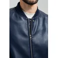 thumbnail image 3 of Whet Blu JUSTIN Vegan Faux Leather Fashion Band Collar Lightweight Casual Zip Up Jacket Men Navy Blue Small, 3 of 6