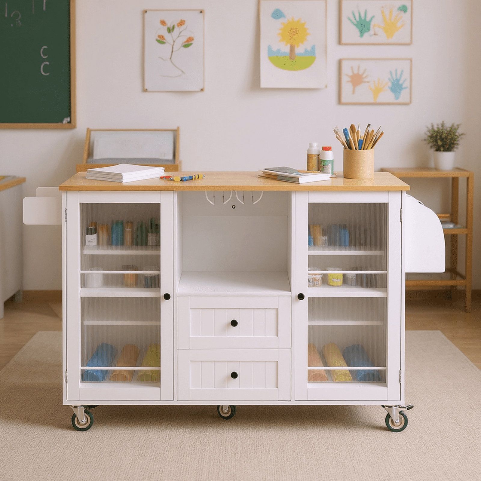 Homy Casa Multi-Purpose Rolling Utility Cart with Drawers, Adjustable Shelves, and Towel Rack