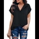thumbnail image 1 of Blusa de Verano para Mujer, Corta, Elegante, Informal, con Cuello de Solapa, Color Liso, Color Color Sólido - Negro, Talla M, 1 of 9