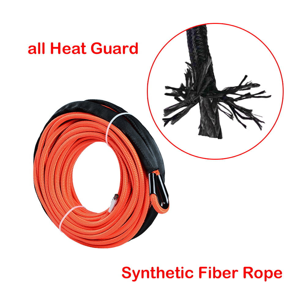 50ft x 1/4 inch Black 7000lbs Synthetic 12-Strand Winch Rope with Red Heat Guard ATV UTV SUV Off-Road Ramsey 