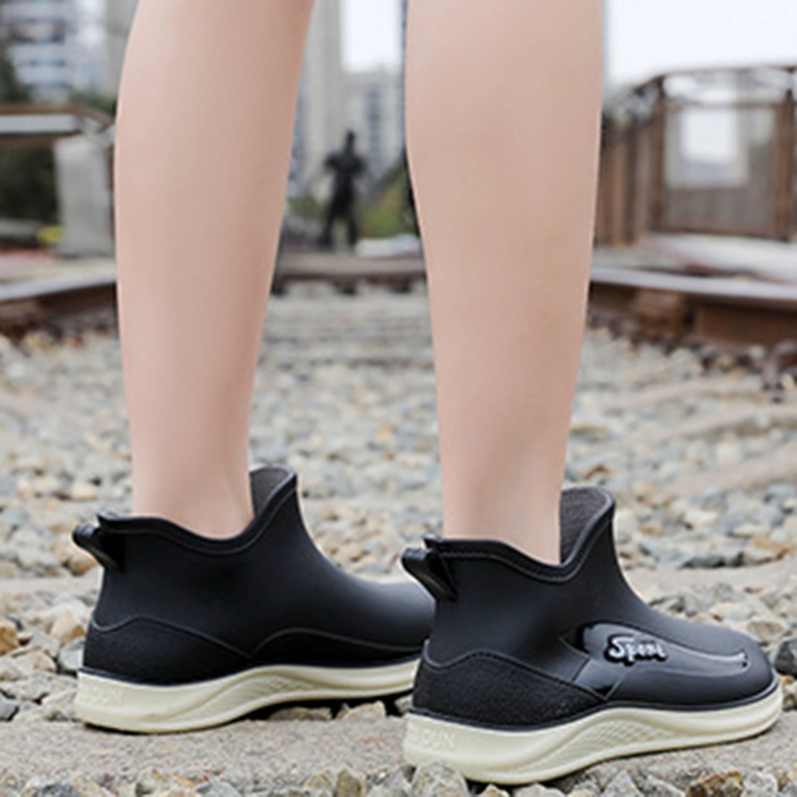 XIMIN Women Rain Boots Ankle Rain Shoes Anti-Slipping Waterproof Rainboots with Comfortable Lightweight Garden Rubber Rain Boot Outdoor Work Shoes Fishing Deck Boots