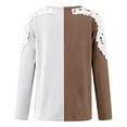 thumbnail image 4 of ATOYSOY Women's Loose Cold Shoulder Tops Fashion Crew Neck Sweatshirts Outwear Color Block Pullover Casual Shirts Lace Crochet Long Sleeve Tees Fall Winter Brown M, 4 of 5