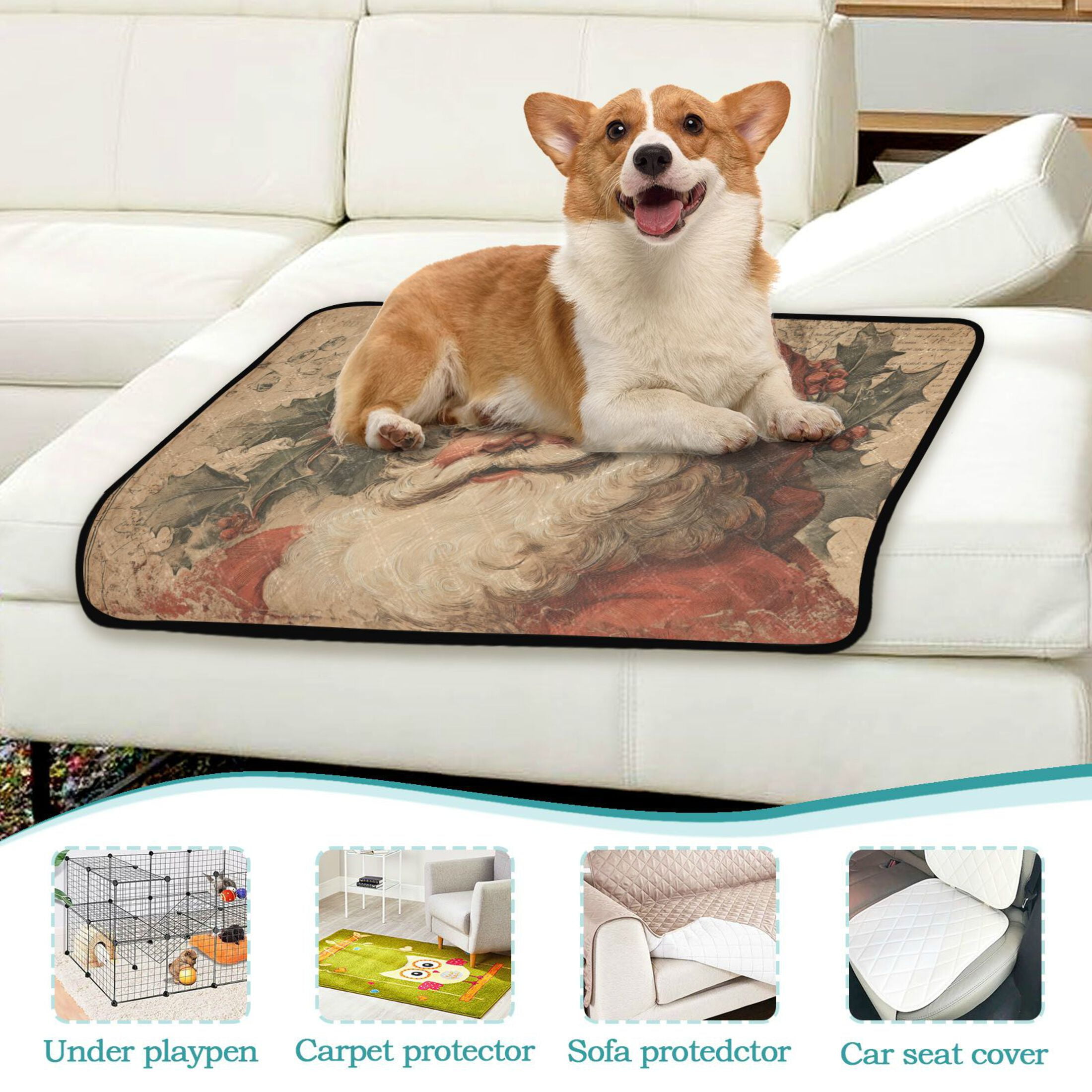 Qxltty Retro Santa Claus Cat litter Pads Pet Set of 2 Diaper Mats Center Anti-leakage Layer Absorbent Soft and Comfortable