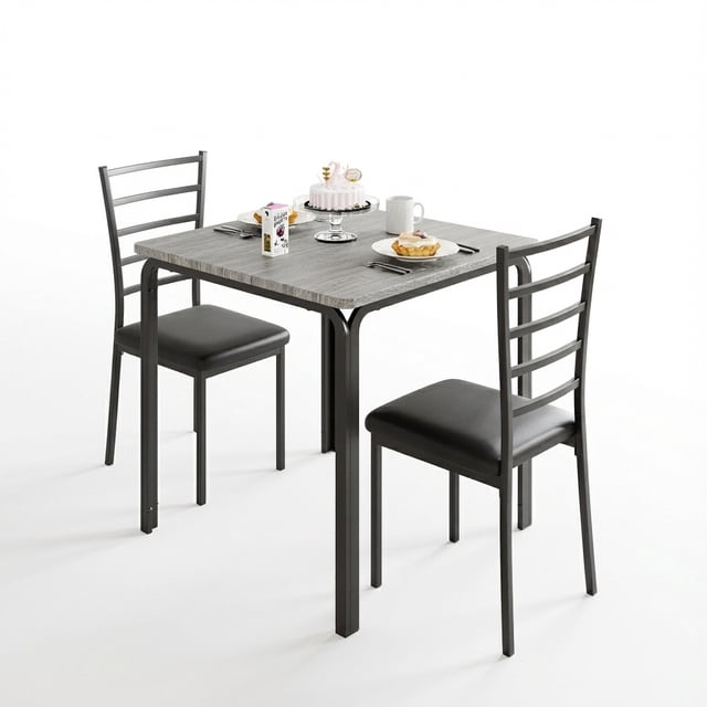 3-Piece Kitchen Table Chair Set, Indoor Modern Dinette Set for 2, Square Dinner Table Set with 2 Upholstered Chairs for Dinette, Breakfast Small Space