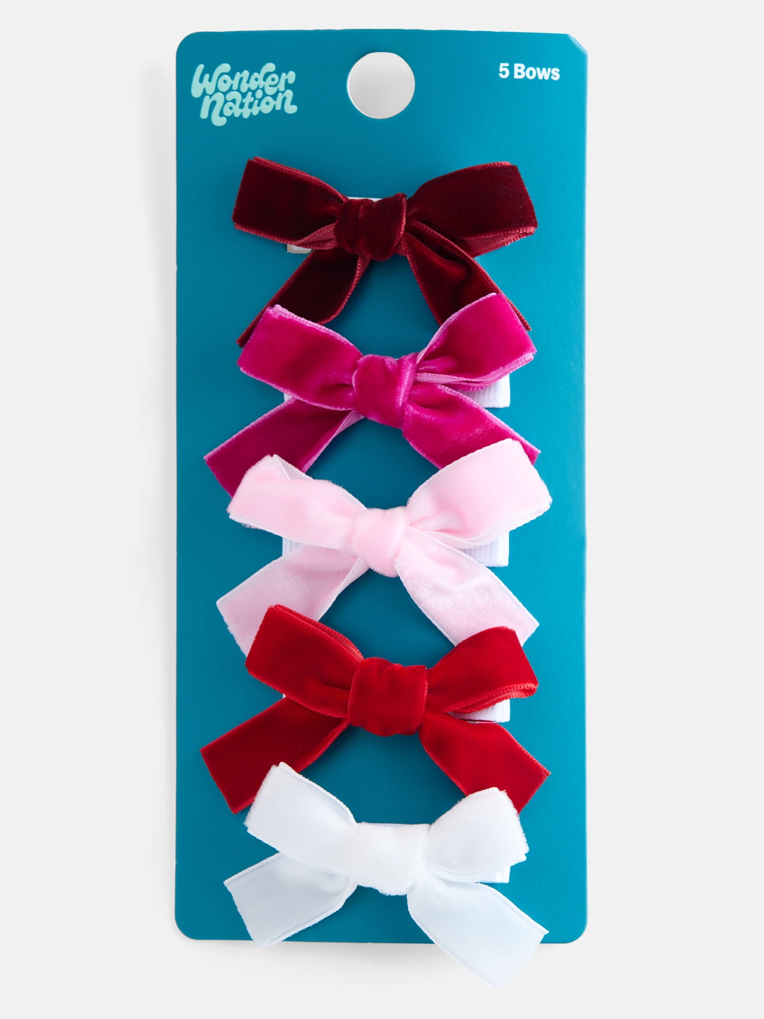 Wonder Nation Girls Medium Bow Hair Clips, 5-Piece, Red