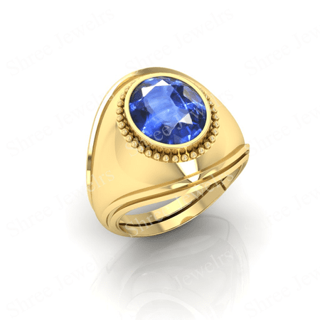 Shree Jewelrs Original Certified Natural Blue Sapphire (Neelam) Ring - 10.75 Carat Certified Handcrafted Ring Jupiter Ring, PANCHDHATU Gold Plated Ring for Men and Women