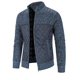 thumbnail image 1 of Chaqueta tipo cárdigan informal de talla grande con cuello alto y forro polar con costuras de punto para hombre, 1 of 4