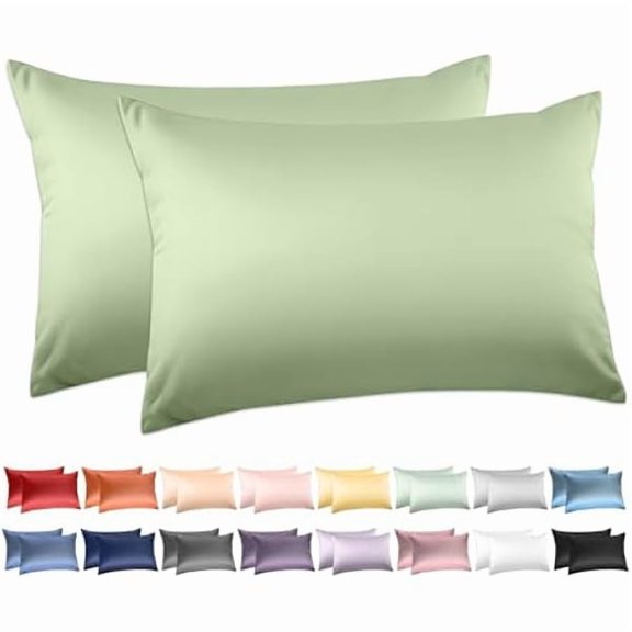 100% Cotton Standard Pillowcases Set of 2, 600 Thread Count Pillow Cases, 20x26 Inches, Super Soft and Breathable Envelope Closure (Sage Green)