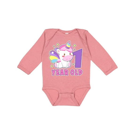 Inktastic 1 Year Old with Cute Unicorn Birthday Girls Long Sleeve Baby Bodysuit