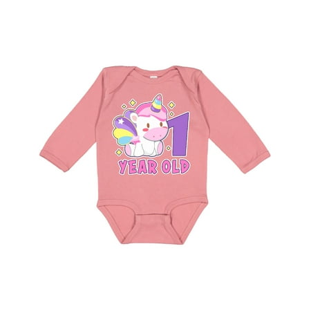 

Inktastic 1 year old with Cute Unicorn Birthday Gift Baby Girl Long Sleeve Bodysuit