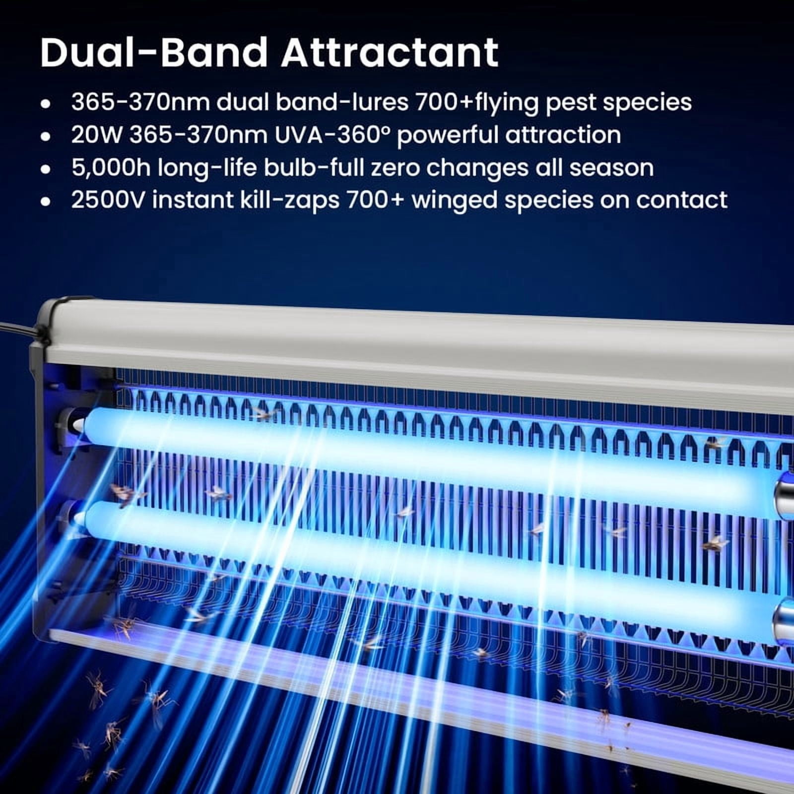 DUNCHATY 40W Electronic Bug Zapper, 365-370nm Dual-Band UVA Mosquito Killer, 2500V Instant Kill Grid, 360° Trapping, Child & Pet Safety Grille, Includes 2 T8 Tubes