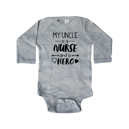 

Inktastic My Uncle is a Nurse and a Hero Gift Baby Boy or Baby Girl Long Sleeve Bodysuit