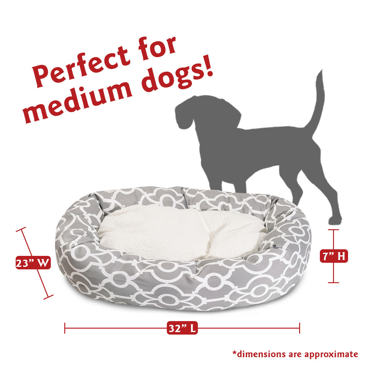 Majestic Pet Sherpa Athens Bagel Pet Bed for Dogs, Calming Dog Bed Washable, Medium, Gray