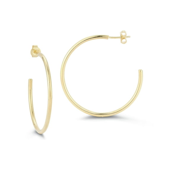 Adesso Milano Jewelry Sterling Silver 2mm Thin Tube Hoop Earrings for Women, 1.5" Diameter, Gold