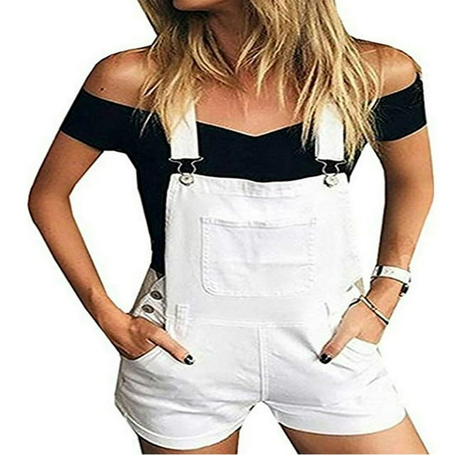 Shorts en Jean à Bretelles pour Femmes Bretelles Réglables Poche avant Short en Denim Décontracté Salopette