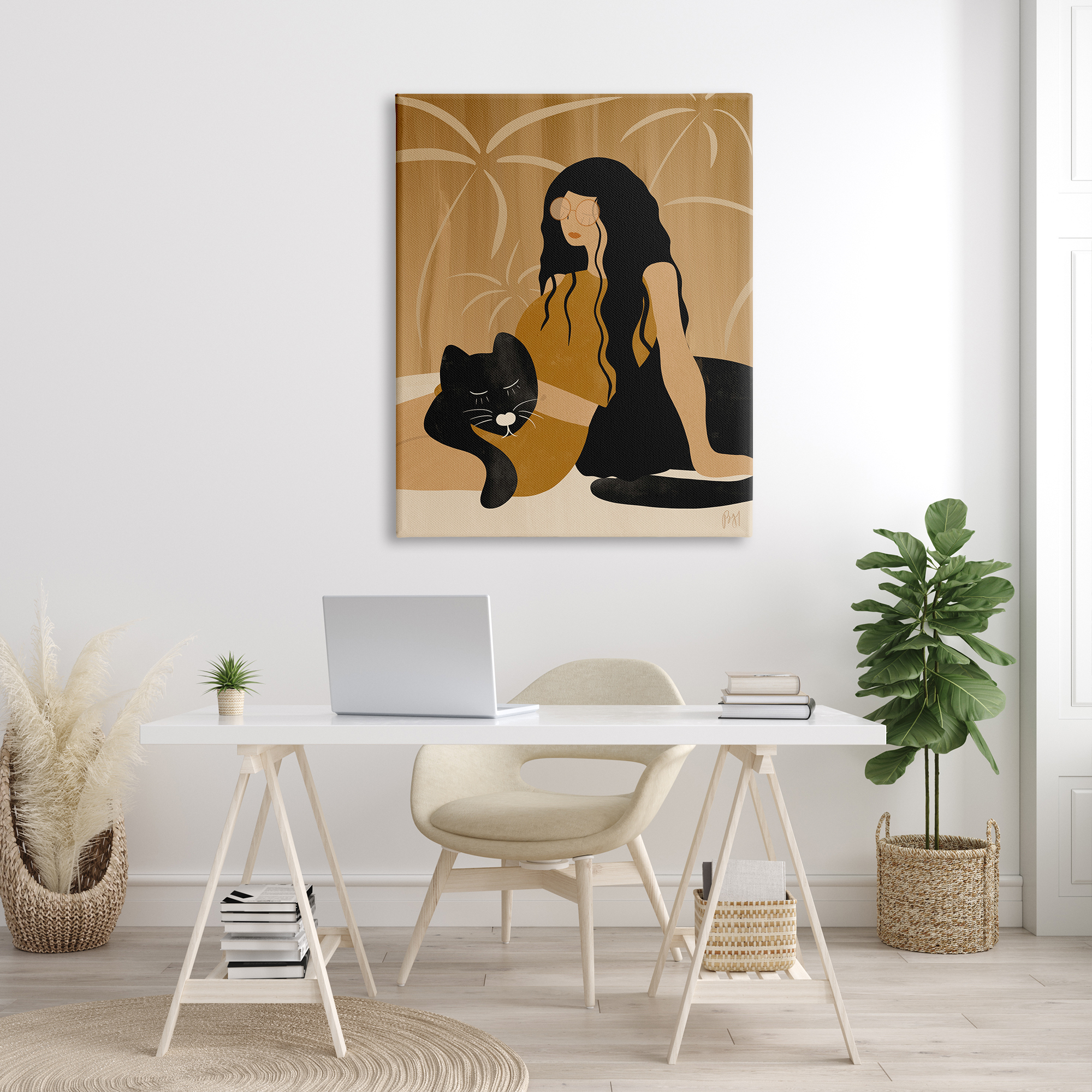 Stupell Indtries Woman In Jungle Resting with Black Panther,36 x 48,Design by Birch&Ink