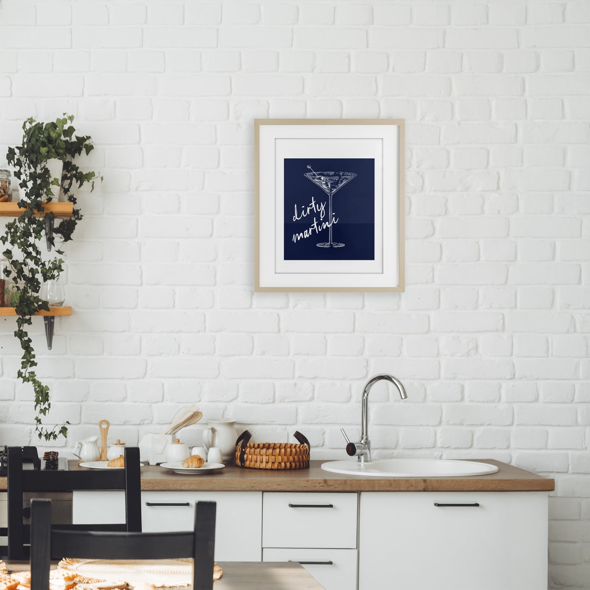 Stupell Industries Dirty Martini on Blue Birch Framed Print Under Glass, design by Lettered and Lined